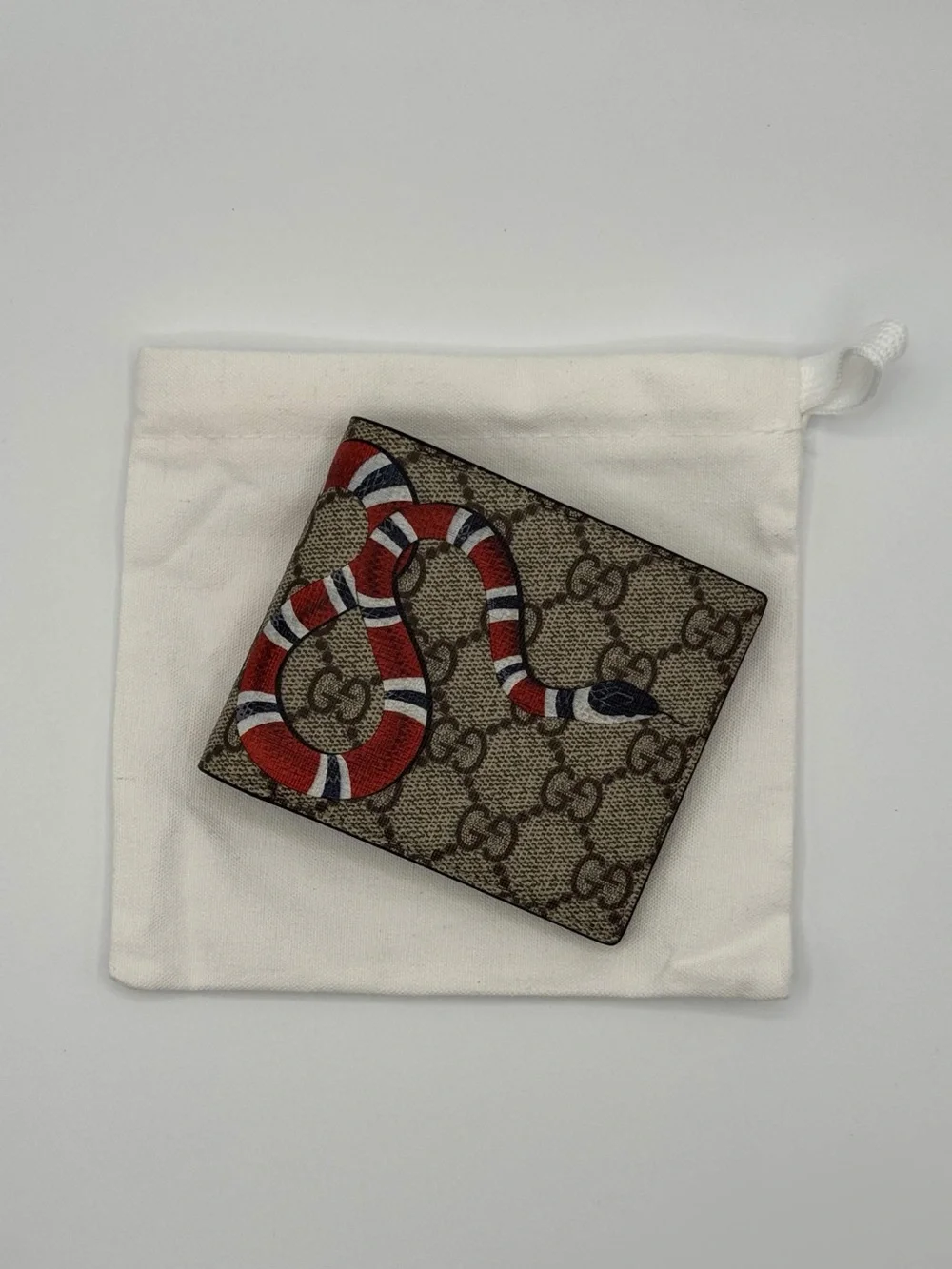 Gucci Brown GG Supreme Money Clip with Red & White Snake Motif